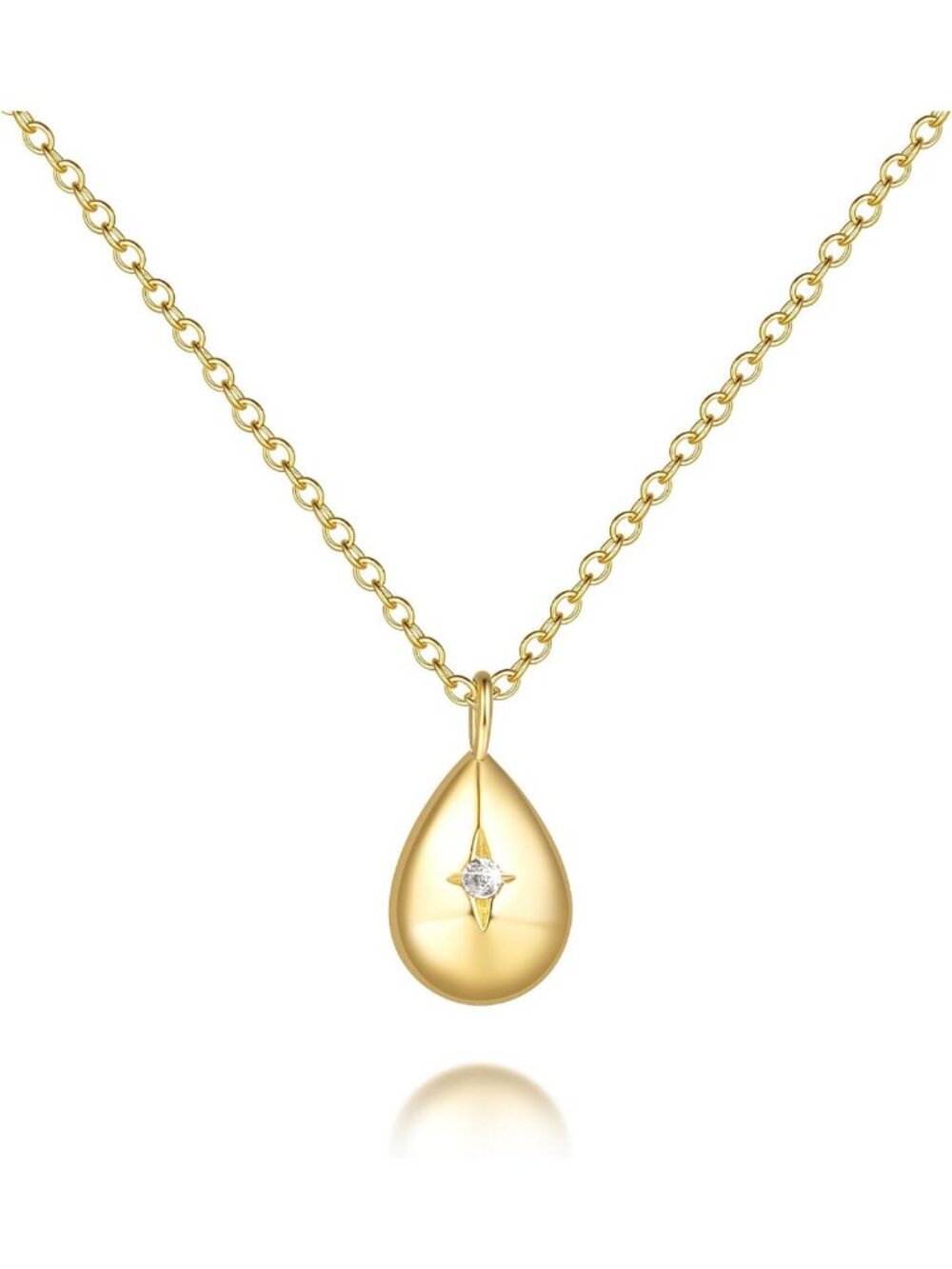 Trendy 14K Gold Tear Drop Pendant Necklace for Women - Effortless Charm, 17.5in